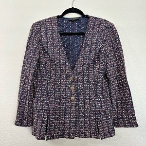 ST JOHN Tweet single breasted blazer navy pink size 14
